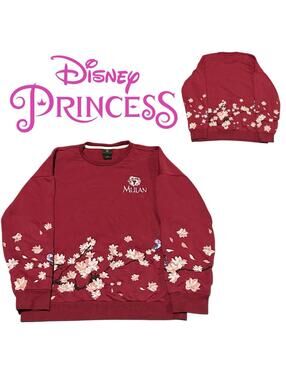 Disney Mulan Burgundy Sweater With AOP Flower Embroidery - Size Medium
